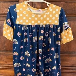 Pete + Lucy Navy & Mustard Rainbow Floral Girls' Casual Dress